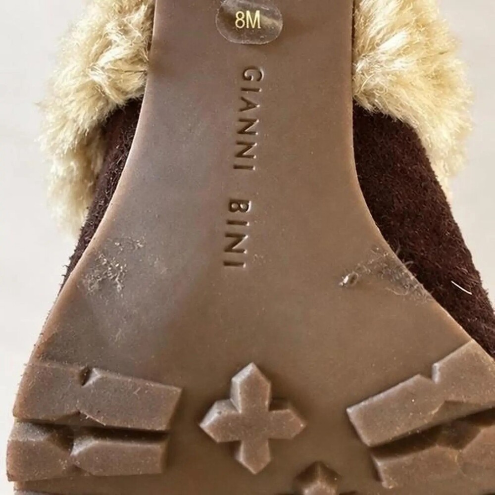 Gianni Bini brown suede furry mule heels with tassel detail - Picture 4 of 5
